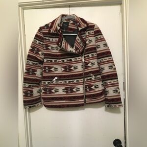 Forever 21 Red and Black Patterned Pea Coat